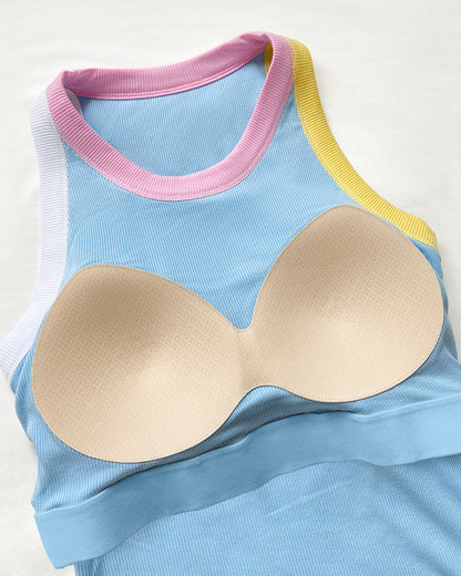 CHICMELIVE Womens Sleeveless Ribbed Built in Bra Tank Top-Lighted Blue-X-Large