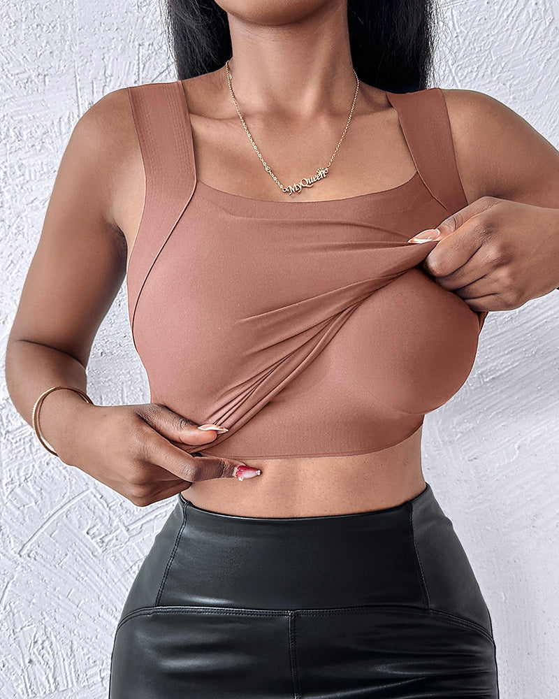 U-Neck Sleeveless Tank Seamless Skinny Layering Top with Built-In Bra