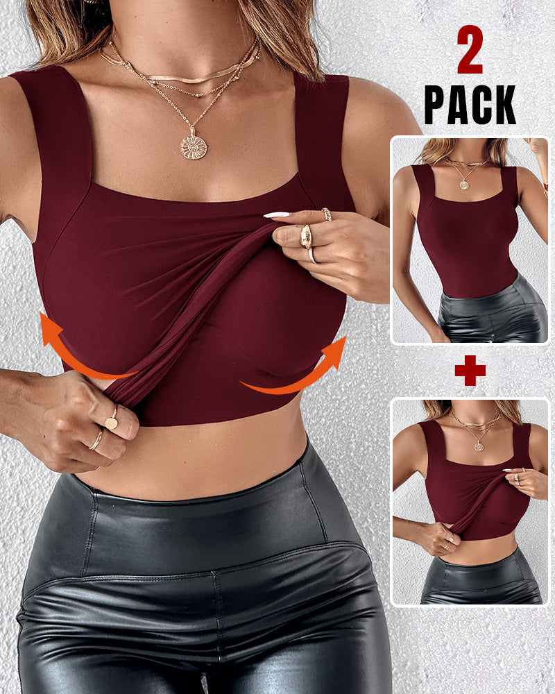 ChicMe ContourX 2 Piece U Neck Shapewear Built-in Bra Tank High Strechy Sleeveless Slim Fit Tops Camisole