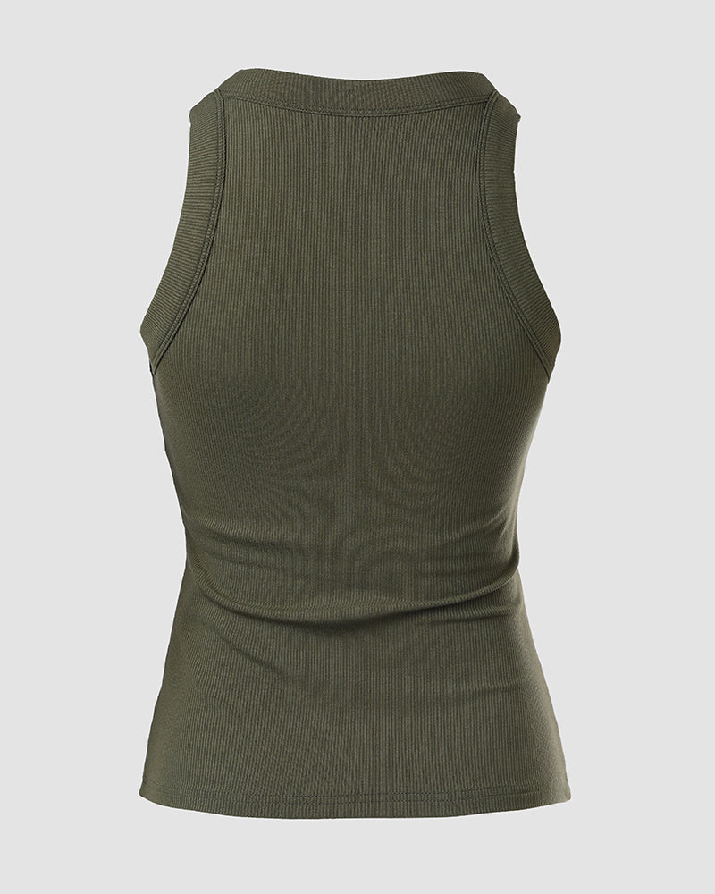 ChicMeLive Built-in Bra Ribbed Round Neck Tank Top