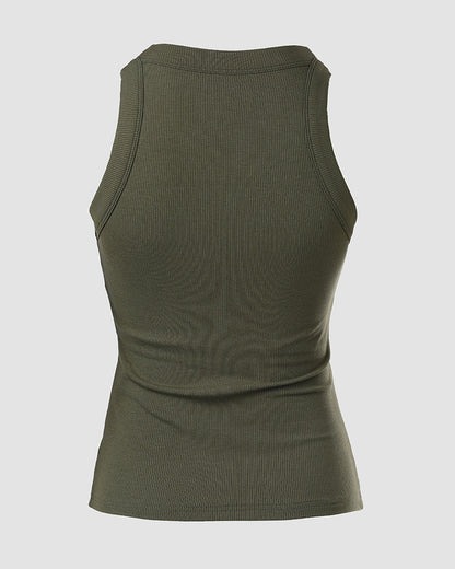ChicMeLive Built-in Bra Ribbed Round Neck Tank Top