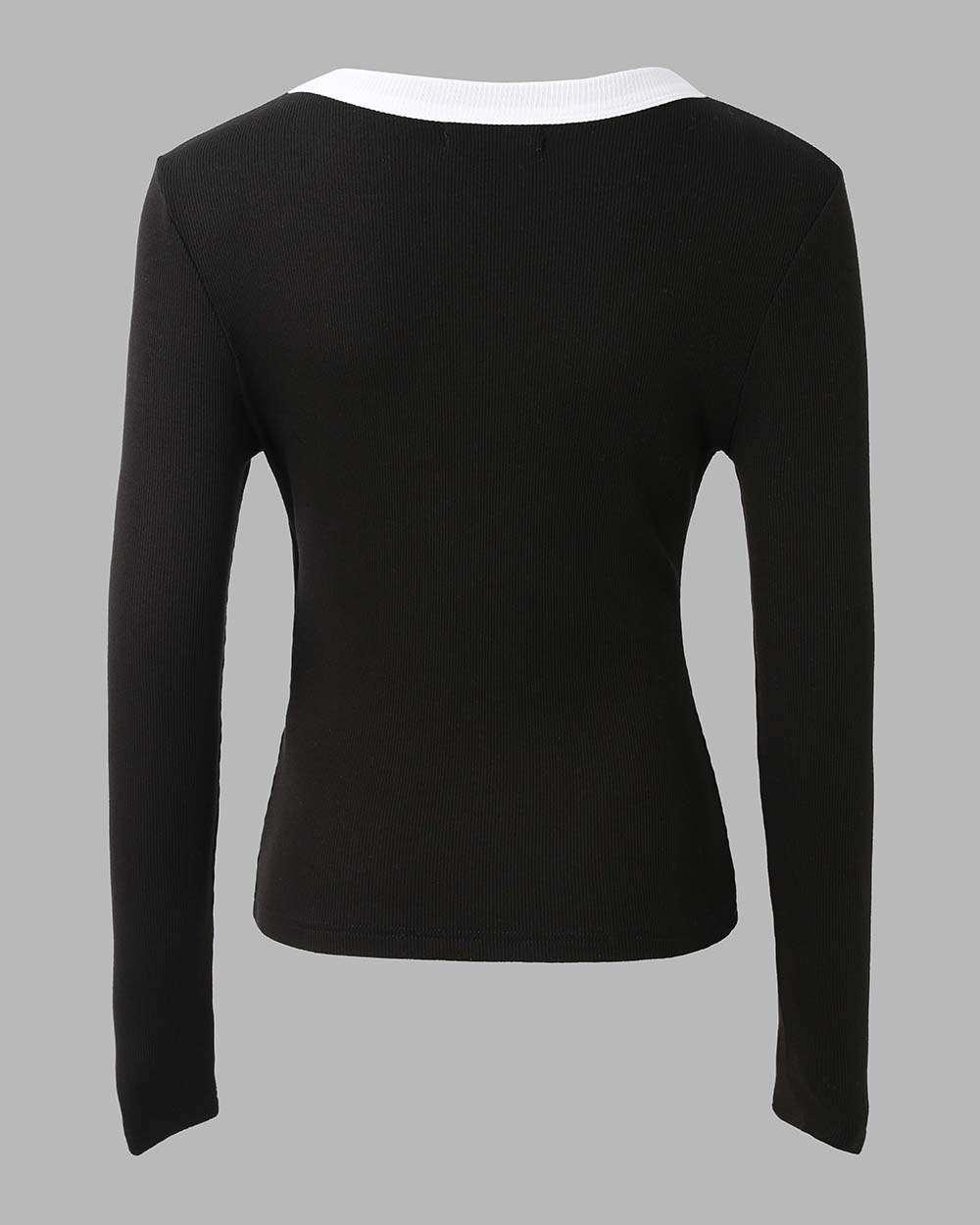 CHICMELIVE Women's Ribbed Long Sleeve Shirts Contrast Crewneck Fitted Basic Tee