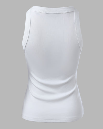 O-Neck Sleeveless Basic Slim Fit Skinny Tank Casual Top(Without Pads)