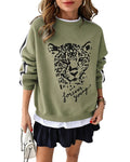 CHICMELIVE Women's Leopard Graphic Sweatshirt Crewneck Stripe Pullover Tops