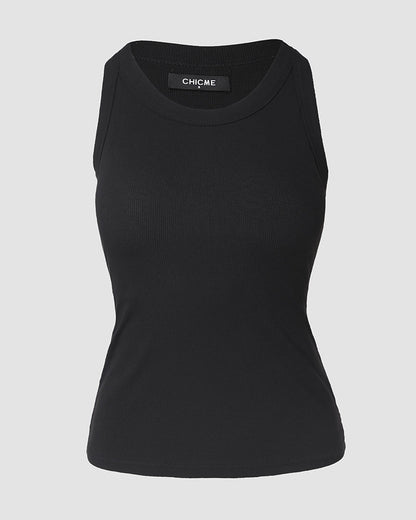 ChicMeLive Built-in Bra Ribbed Round Neck Tank Top