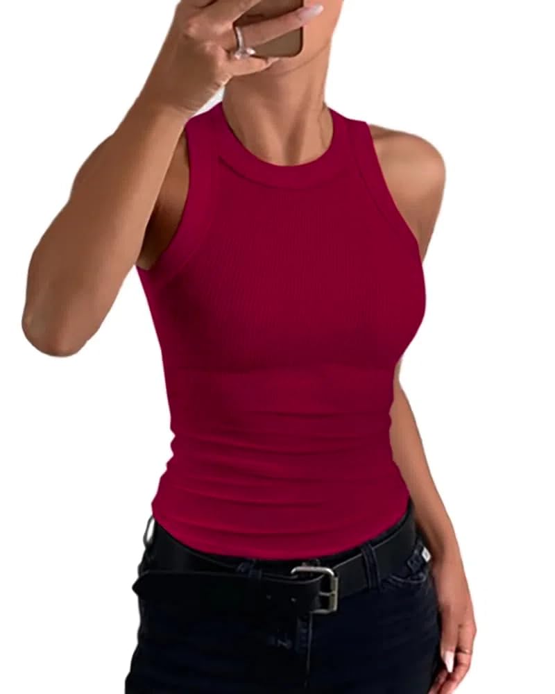 CHICMELIVE Women's High Neck Ribbed Tank Top Cami