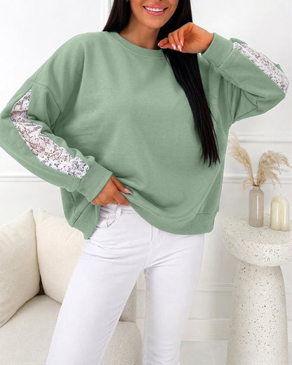 CHICMELIVE Oversized Sweatshirt for Women Lace Sleeve Cutout Fall Pullover