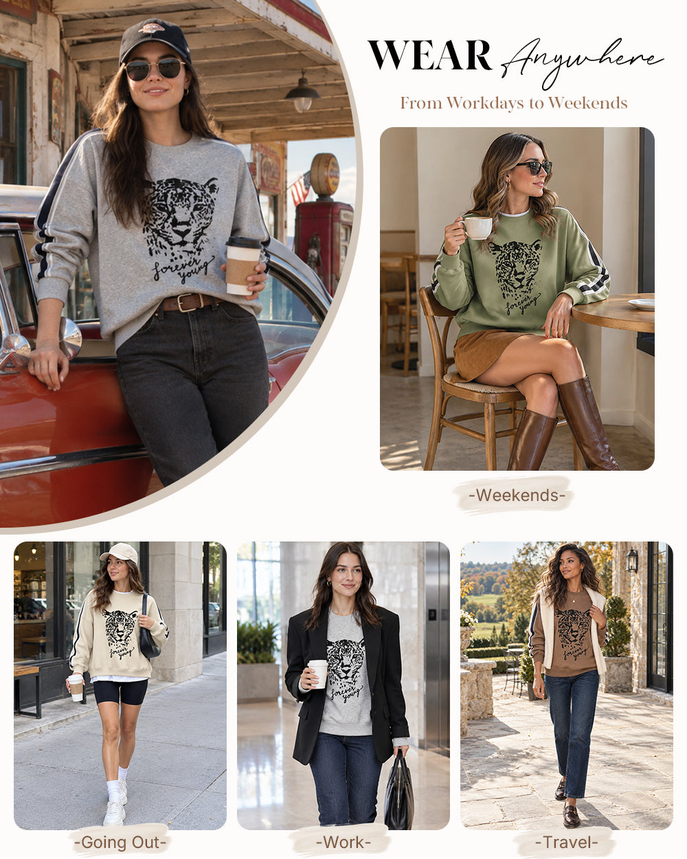 CHICMELIVE Women's Leopard Graphic Sweatshirt Crewneck Stripe Pullover Tops