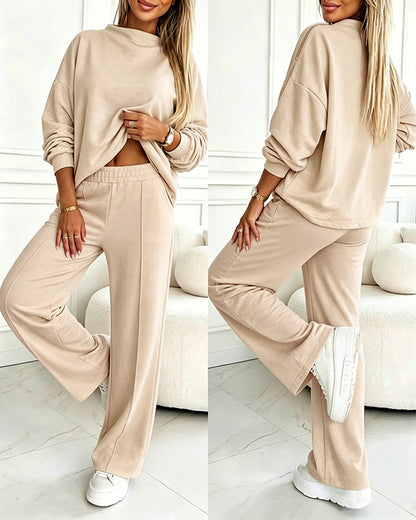 Women's 2 Piece Sweatsuit Set Mock Neck Zip Sweatshirt and High Waisted Straight Leg Sweatpants Casual Loungewear