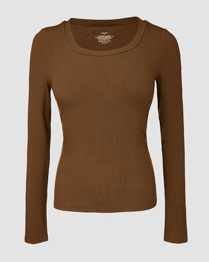 ChicMe Built-in Bra U-Neck Long Sleeve Ribbed Top