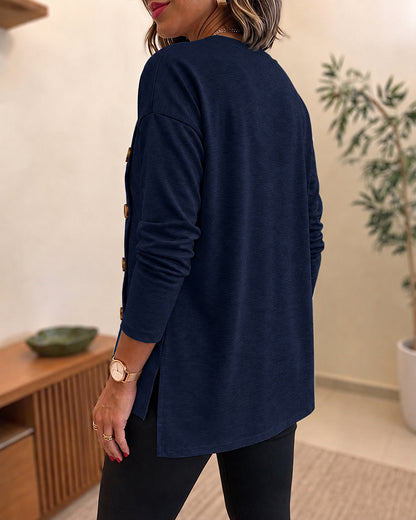 CHICMELIVE Womens Long Sleeve Tops with Buttons Dressy Casual Crewneck Shirts