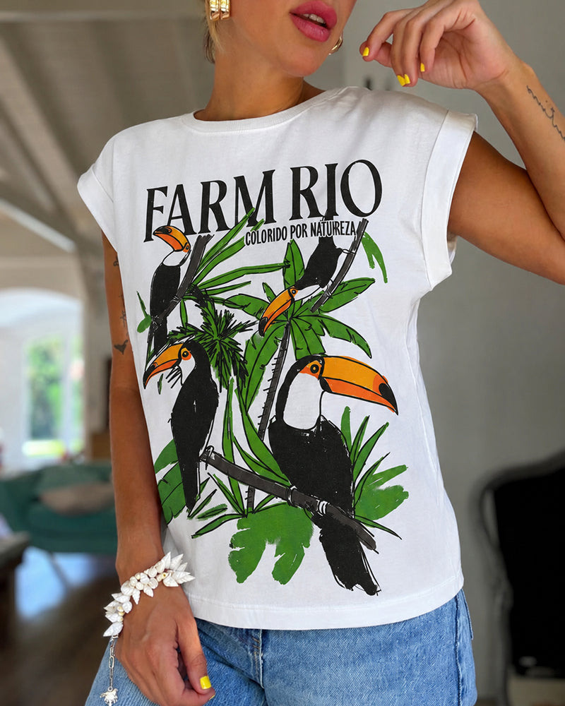 Women's Tropical Toucan Graphic Tee Cuffed Cap Sleeve Loose Crewneck T-Shirt Casual Top