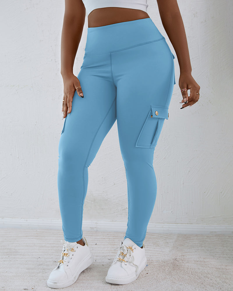 Butt Lifting Leggings with Flap Pockets High Waist Tummy Control Workout Cargo Pants