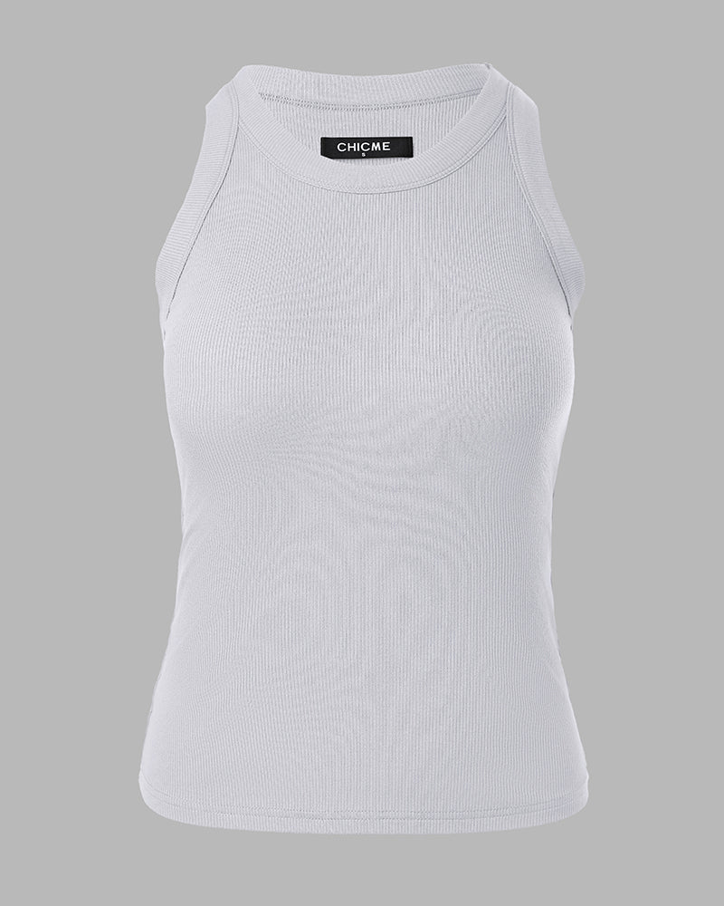 ChicMeLive Built-in Bra Ribbed Round Neck Tank Top