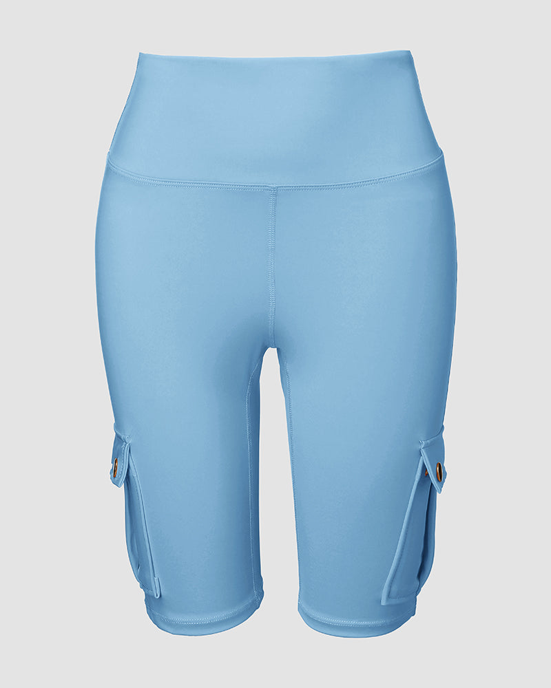 Tummy Control Butt Lifting Active Shorts High Waist Flap Pocket Workout Bermuda Cargo Running Shorts