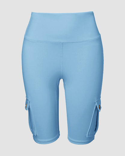 Tummy Control Butt Lifting Active Shorts High Waist Flap Pocket Workout Bermuda Cargo Running Shorts