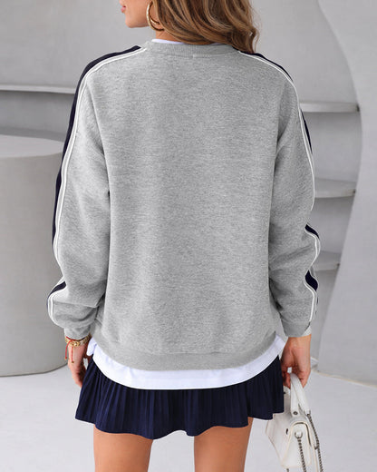 Women's Leopard Flocking Graphic Sweatshirt Crewneck Long Sleeve Pullover Casual Contrast Stripe Top