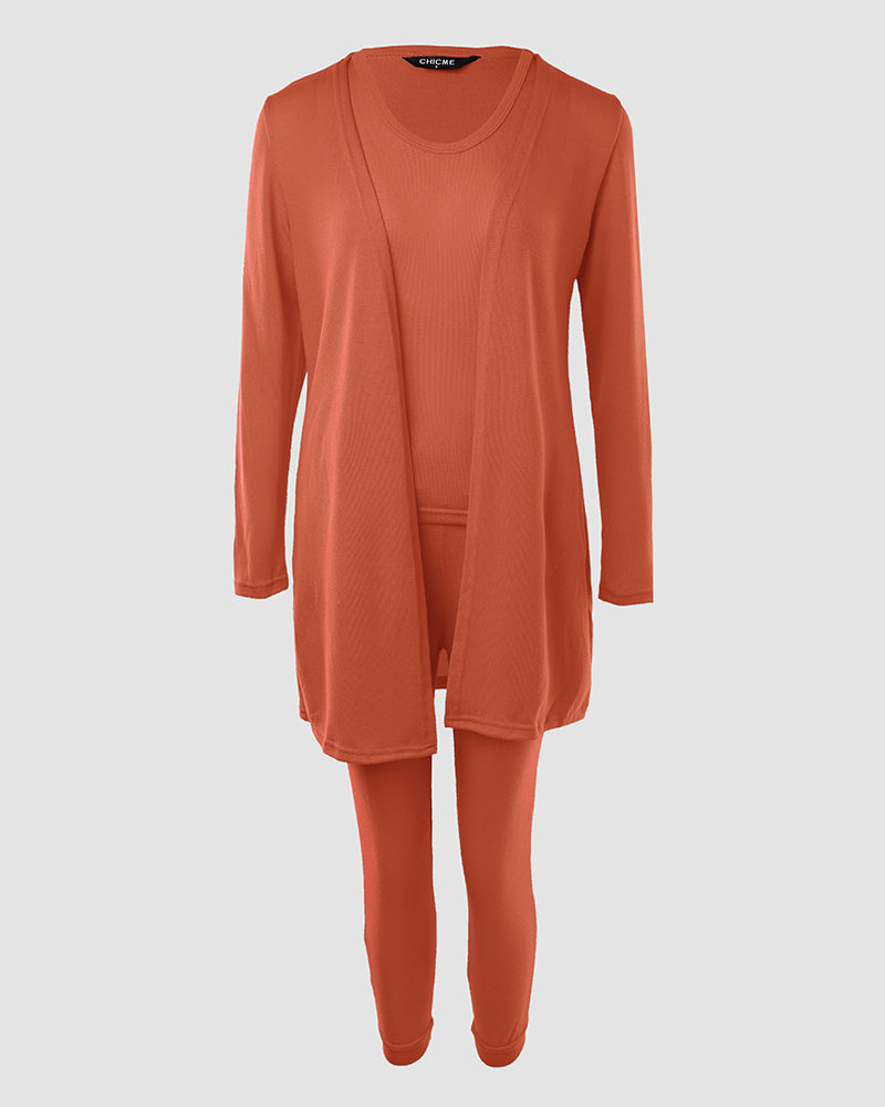 3 Piece Lounge Set Crewneck Sleeveless Tank Top Long Sleeve Open Front Coat Pants Sweatsuit