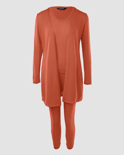 3 Piece Lounge Set Crewneck Sleeveless Tank Top Long Sleeve Open Front Coat Pants Sweatsuit