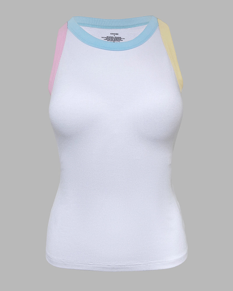 CHICMELIVE Womens Sleeveless Ribbed Built in Bra Tank Top-Lighted Blue-X-Large