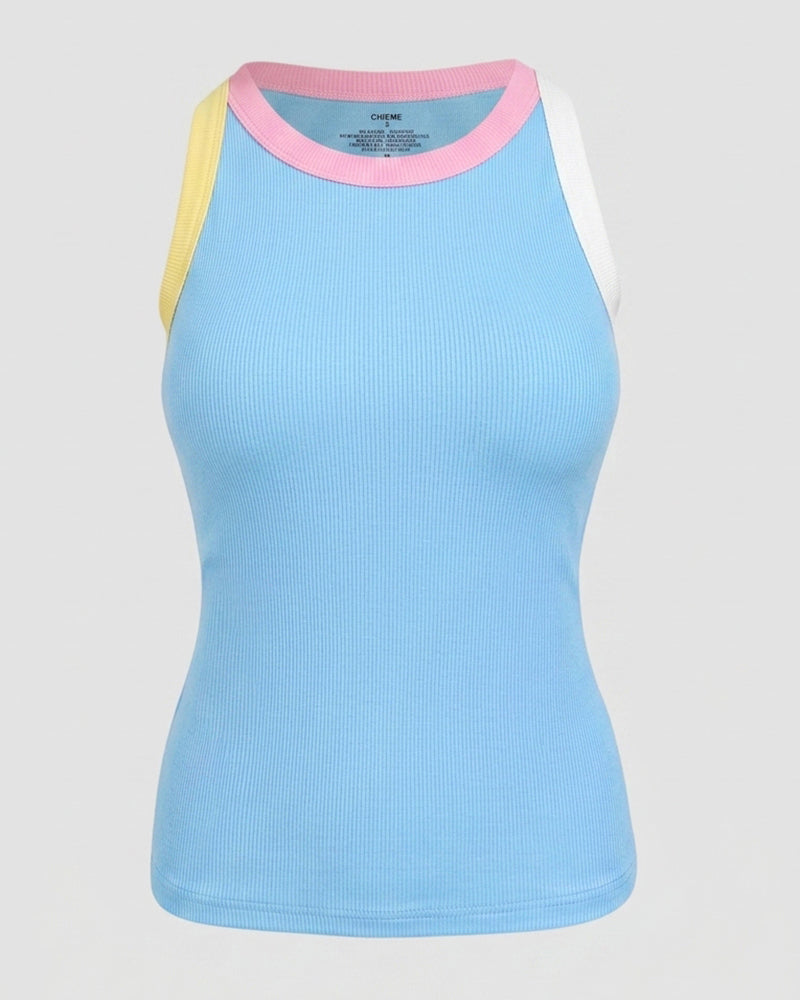 CHICMELIVE Womens Sleeveless Ribbed Built in Bra Tank Top-Lighted Blue-X-Large