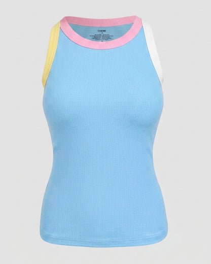 CHICMELIVE Womens Sleeveless Ribbed Built in Bra Tank Top-Lighted Blue-X-Large