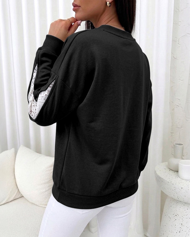 CHICMELIVE Oversized Sweatshirt for Women Lace Sleeve Cutout Fall Pullover