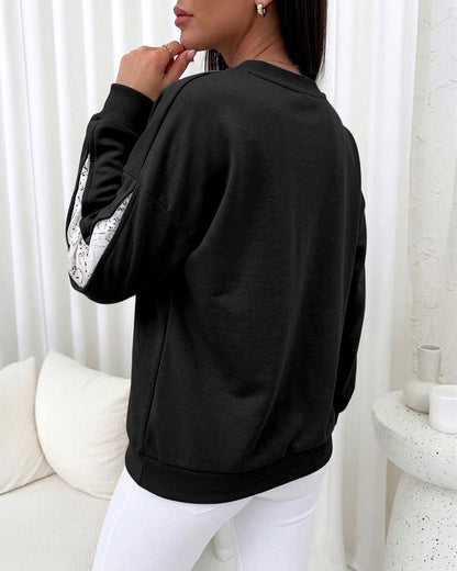 CHICMELIVE Oversized Sweatshirt for Women Lace Sleeve Cutout Fall Pullover