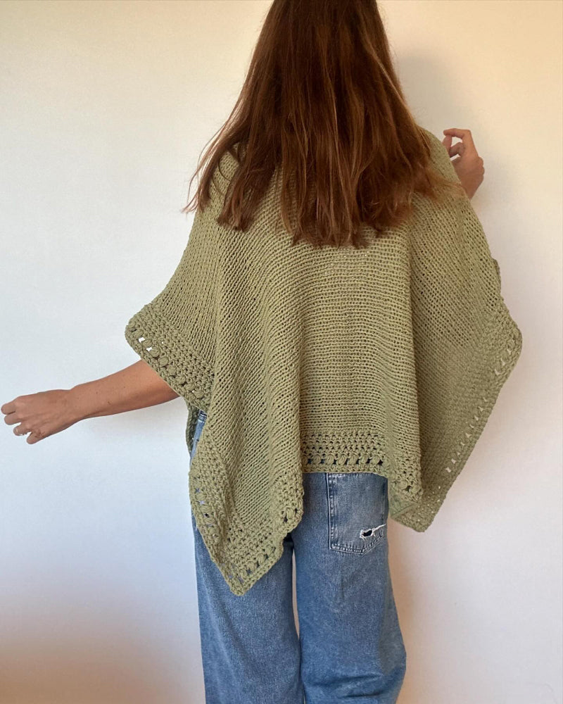 Solid Batwing Sleeve Hollow-out Crochet Pattern Top Casual Cover Up