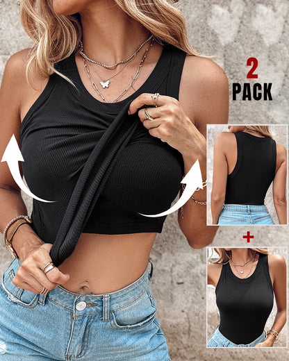 ChicMe Built-in Bra 2 Piece Athletic Tank Tops for Women Ribbed Tank Top