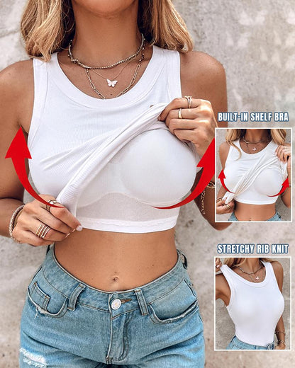 ChicMe Built-in Bra Ribbed Round Neck Tank Top