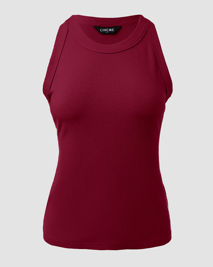 O-Neck Sleeveless Basic Slim Fit Skinny Tank Casual Top(Without Pads)
