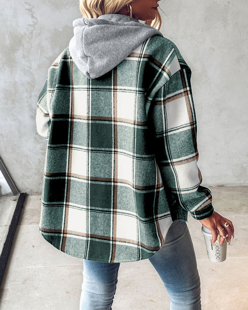 CHICMELIVE Womens Casual Jacket Plaid Hooded Fleece Lined Shacket