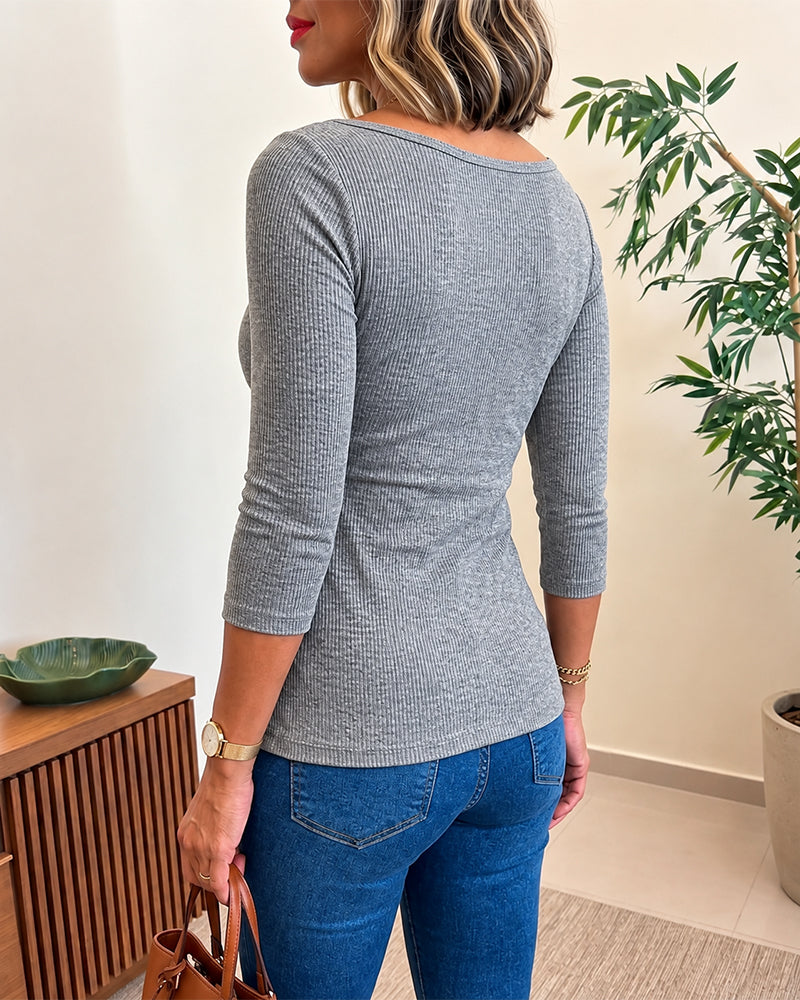 CHICMELIVE Womens Boat Neck Tops 3/4 Sleeve Tee Dressy Casual Shirts