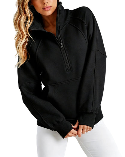 CHICMELIVE Women's Half Zip Sweatshirt Stand Collar Pullover with Pockets