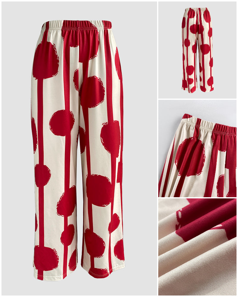 2 Pieces Outfit Letter Print Batwing Sleeve Loose Top and Striped & Polka Dot Print Elastic Waist Pants Set Casual Pajamas Set