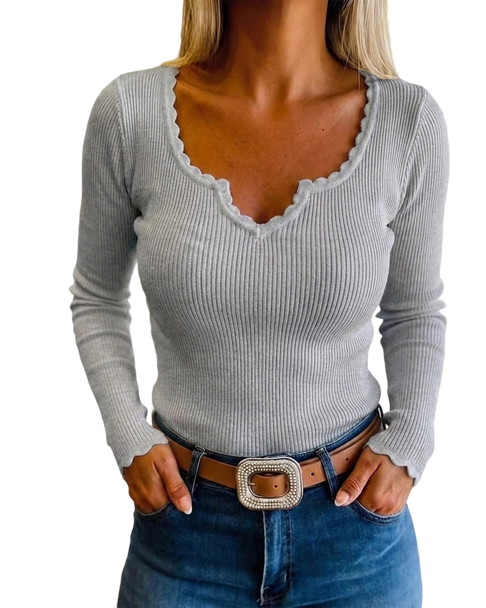 CHICMELIVE Women's Ribbed Knit Long Sleeve Henley Tops Basic Tees