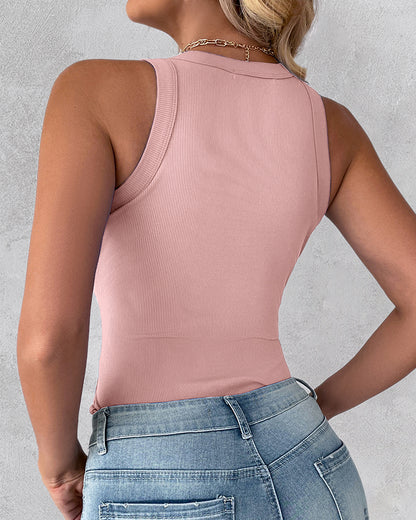 2-Pack Round Neck Thick Strap Racerback Ribbed Tank Slim Fit Tops without Bra Pads