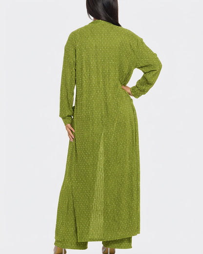 3 Pieces Outfits Cozy Comfort Glitter Long Sleeve Longline Coat and Cropped Ribbed Knit Tank Wide Leg Pants Set