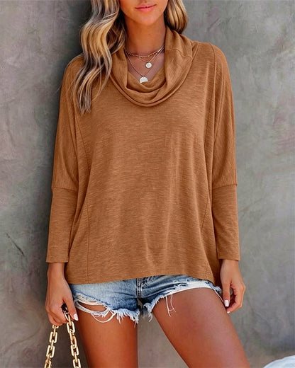 Women's Cowl Neck Batwing Sleeve Top Casual Long Sleeve Loose Pullover Comfortable Soft Drape Blouse