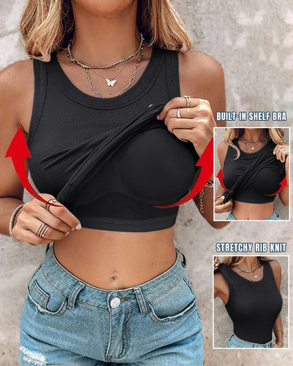 ChicMe Built-in Bra Ribbed Round Neck Tank Top