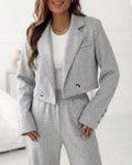 CHICME Women's 2-Piece Set Casual Cropped Blazer and High Waist Wide Leg Pants Set Relaxed Fit Suit Outfits