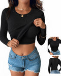 Women's V Neck Long Sleeve Ribbed Knit Top Slim Fit Base Layer Shirt Soft Stretchy Casual Tee with Built-in Bra