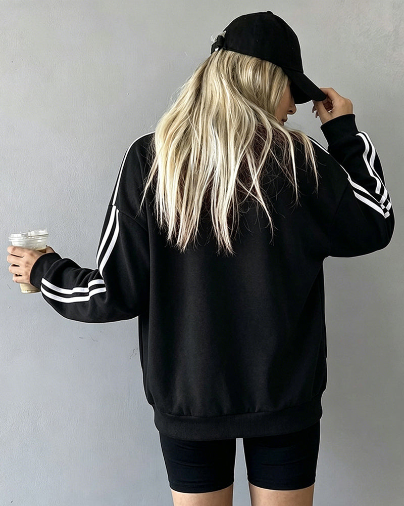 Women's Varsity Jacket Contrast Side Striped Loose Baseball Jacket Button Up Bomber Jacket