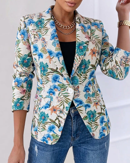 Women's Vintage Floral Jacquard Blazer Elegant Single Breasted Lapel Collar Coat