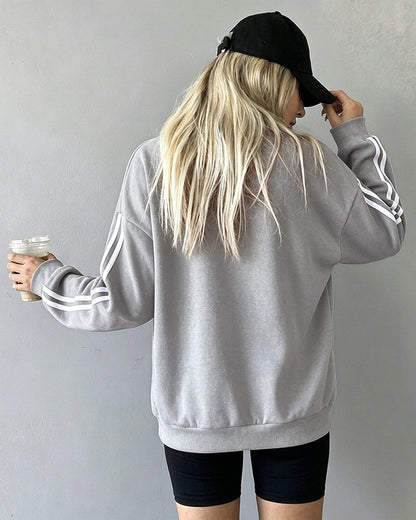 Women's Varsity Jacket Contrast Side Striped Loose Baseball Jacket Button Up Bomber Jacket