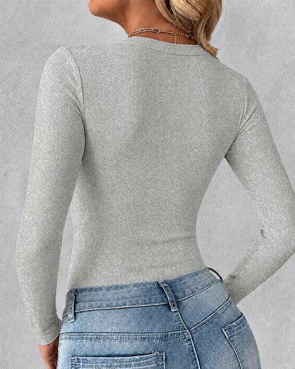 Women's Crewneck Long Sleeve Ribbed Knit Top Slim Fit Base Layer Shirt Soft Stretchy Casual Tee with Built-in Bra
