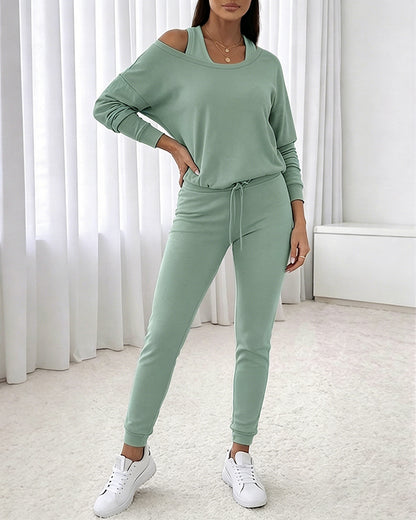Women's 3 Piece Tracksuit Set Cold Shoulder Sweatshirt and Tank Top and High Waisted Jogger Pants Casual Lounge Workout Outfit