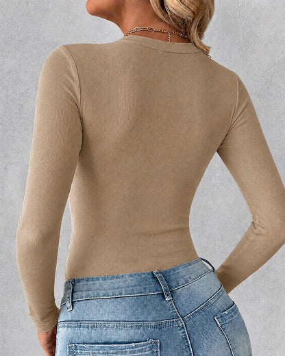 Women's Crewneck Long Sleeve Ribbed Knit Top Slim Fit Base Layer Shirt Soft Stretchy Casual Tee with Built-in Bra