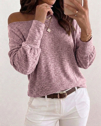 Women's Convertible Shoulder Batwing Sleeve Top Long Sleeve Loose Fit Casual Knit Tee